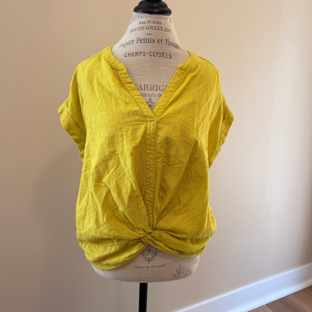 Marc New York Women's Neon Yellow Linen Blend Cap Sleeve Blouse Size 1x